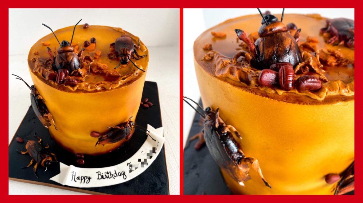Birthday cake na may palamuting ipis, patok sa social media